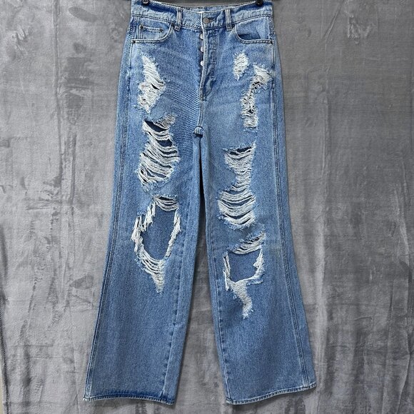 PacSun Button Fly Baggy Jean Light Wash Sz 28 Distressed - Picture 1 of 12